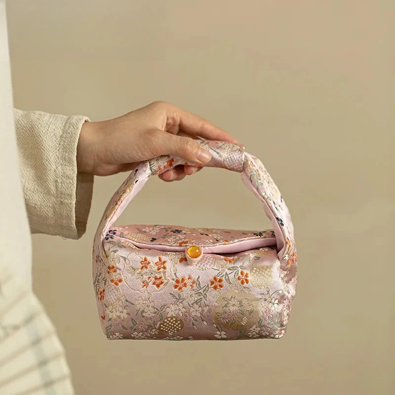 ザクロの花柿バッグ綿とリネンの茶保存袋高級ティーコージーティーポット用ハンドバッグ茶器セレモニー工芸品
