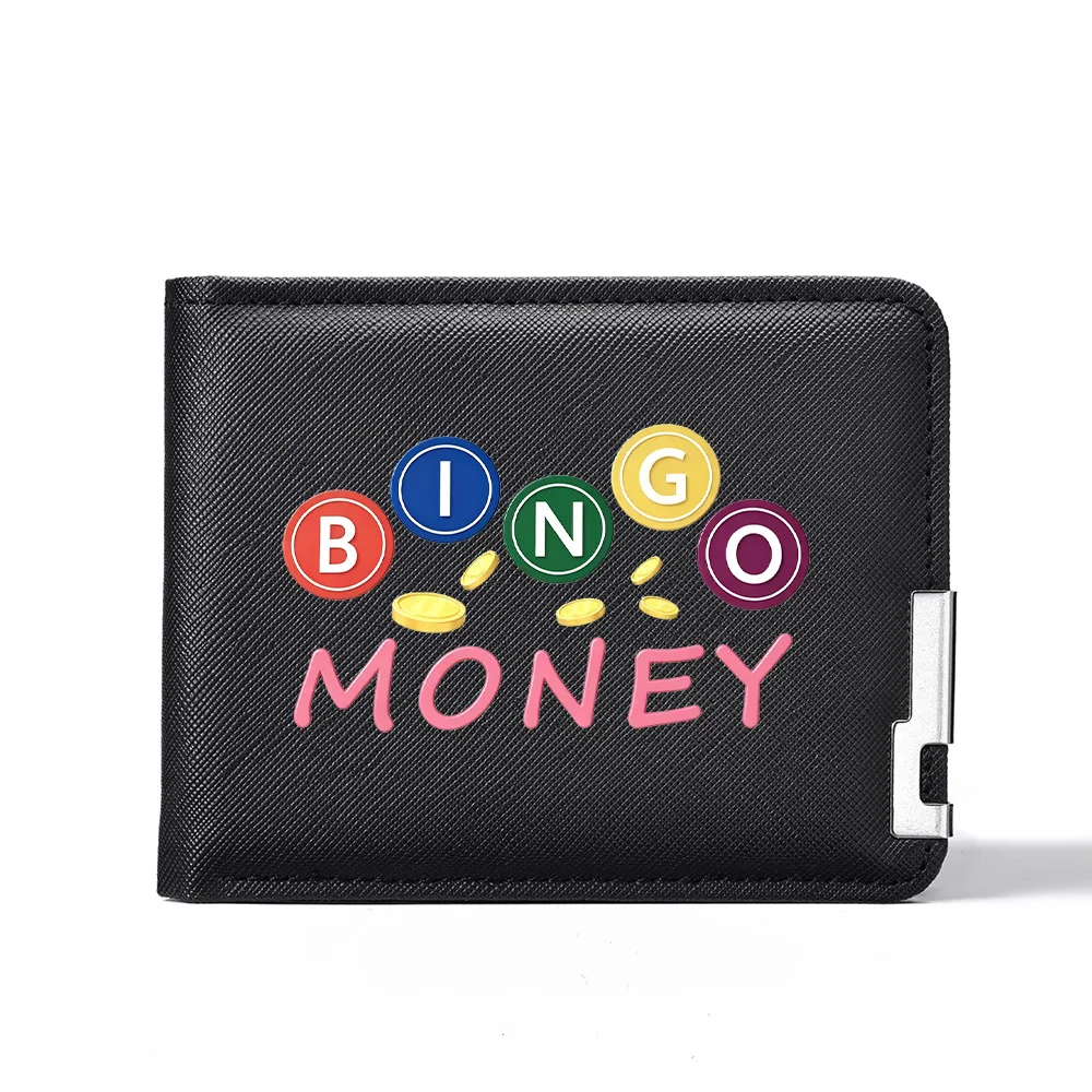 Men's Short Style Wallet Double-Fold PU Leather with Colorful Bingo Chips Print Multiple Card Slots Cash Pocket