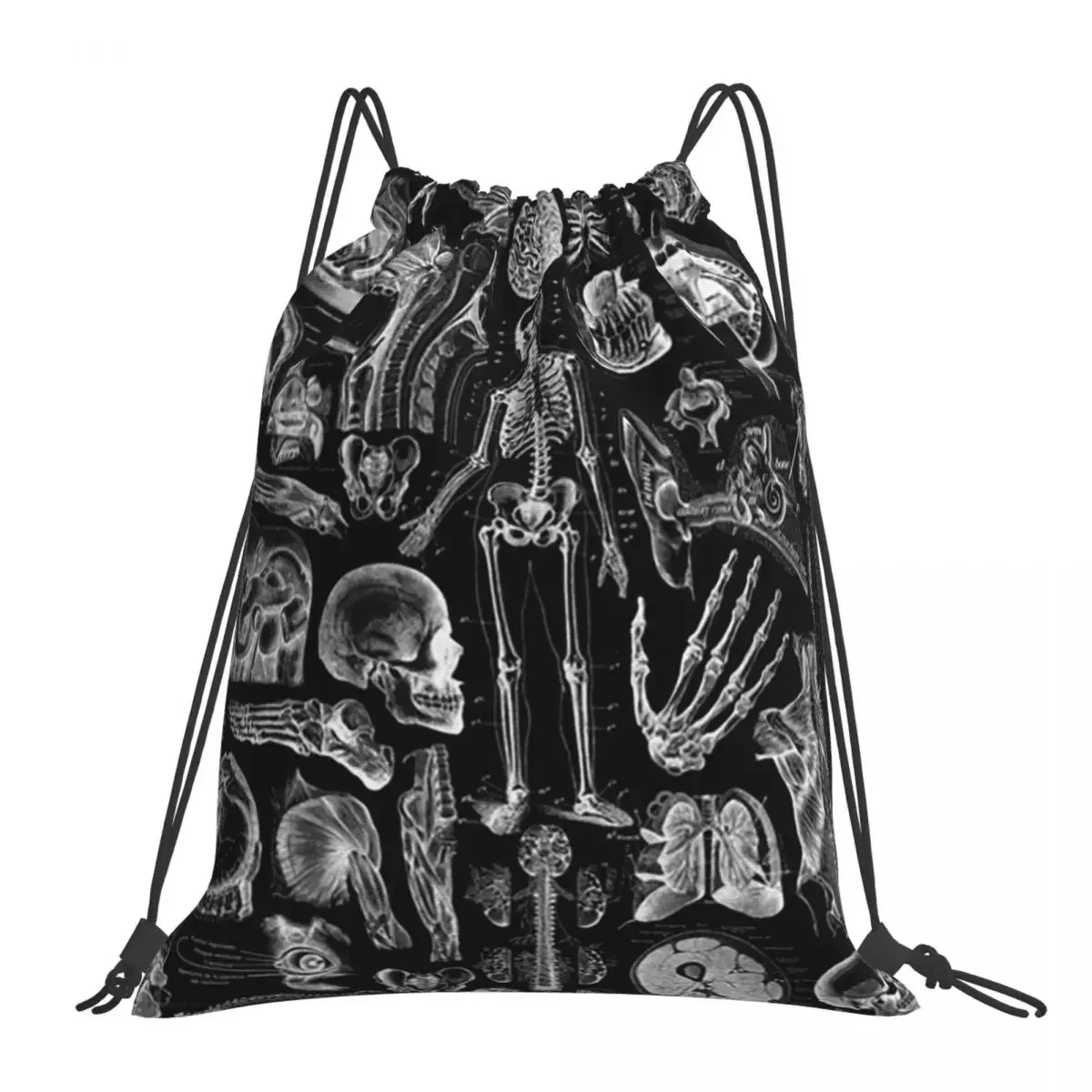 Human Anatomy Black Print Backpacks Portable Drawstring Bags Drawstring Bundle Pocket Sundries Bag BookBag For Travel Students