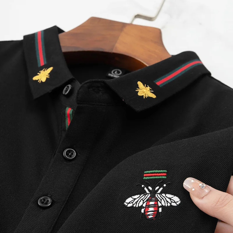 Luxury custom men's short sleeved senior designer Little Bee exquisite embroidery POLO shirt brand cotton breathable T-shirt top image 2