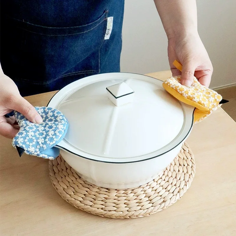 1pc Embroidered Bird Pot Lid Cover Fabric Heat Resistant Sleeve for Casserole Teapot Handle Anti-scald Pad
