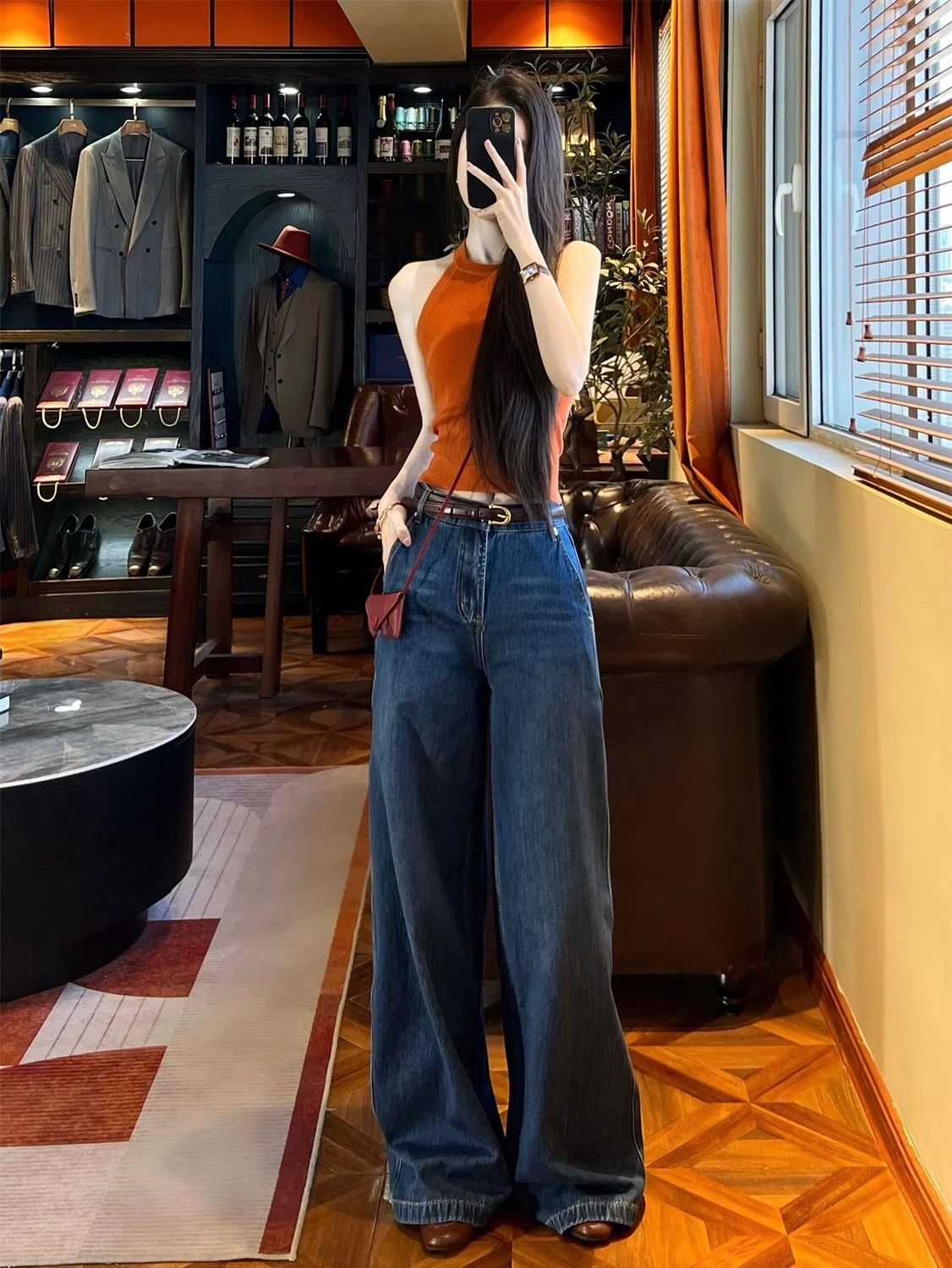 

Синие хлопковые джинсы с высокой талией, 3D-брюки прямого кроя, весна-лето, износостойкие, на все сезоны, женские