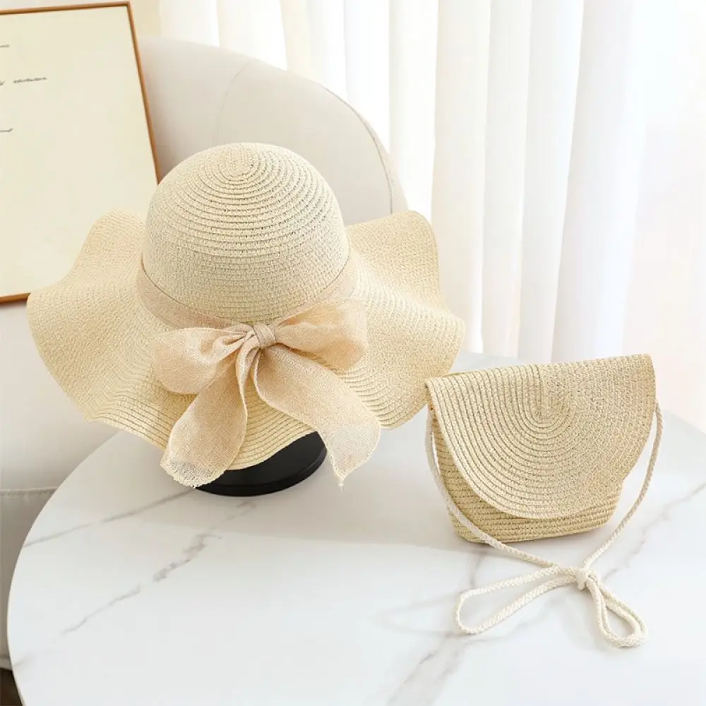 Fashion Straw Beach Hat Large Brim Sun Protection Cap Elegant Ribbon Bowknot Summer Vacation Travel Casual Outdoor Headwear