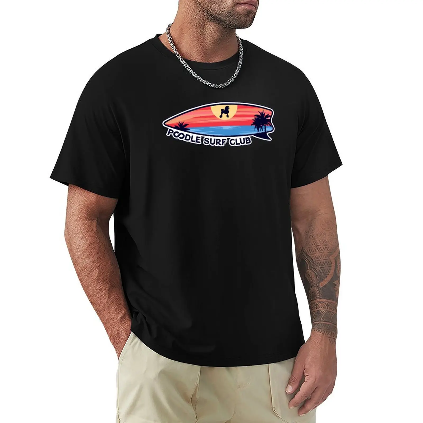 

Poodle Surf Club - Dog on Surfboard T-Shirt Holiday Casual Short Sleeve Top
