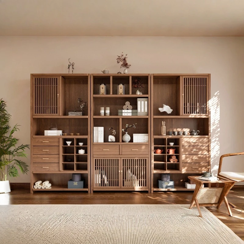 Chinese aesthetic solid wood Bogu shelf, living room study tea room partition shelf