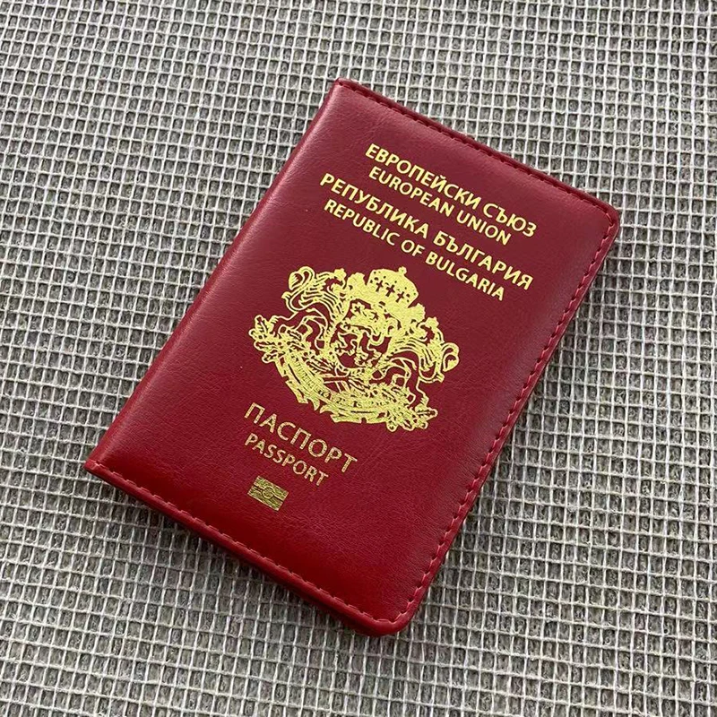 Passaporte para mulheres, República da Bulgária Capa de passaporte, carteira de couro PU, estojo de viagem vermelho e preto