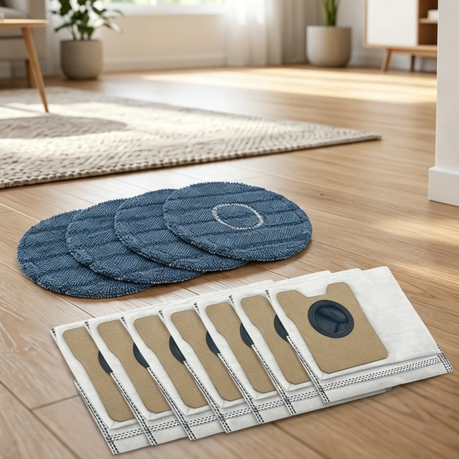 Comprehensive Accessory Set for eufy For Omni C20 Robot Vacuum 4 Mop Pads and 8 Dust Bags for Enhanced Cleaning Efficiency