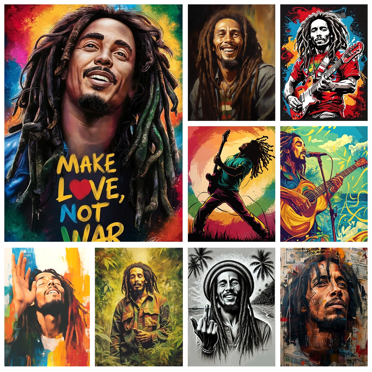 Para bob marley diy kit de pintura diamante reggae música cartaz diamante bordado casa decoração da parede mosaico pintura a óleo fãs presente diy