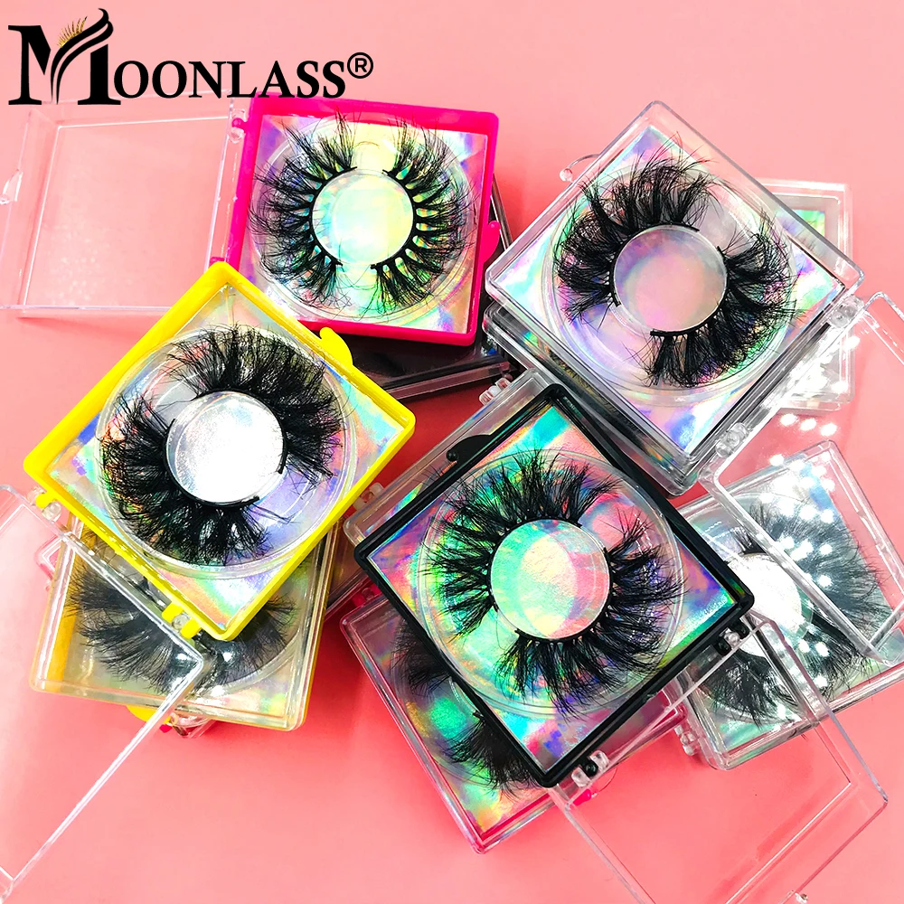 20/30/50 Pairs Messy 22-25mm Fluffy Mink Lashes Square Boxes Package Soft Handmade Cruelty Free Fake Eyelashes Wholesale Mekeup