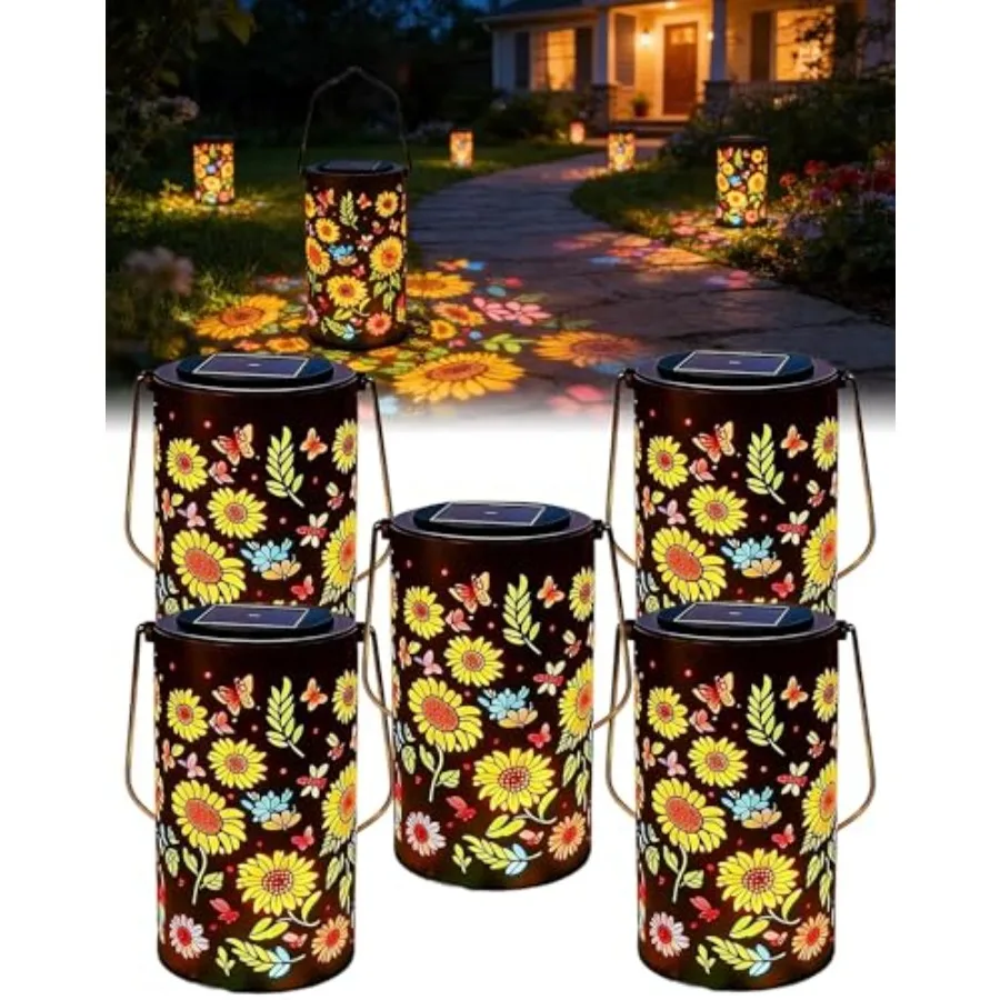 

Красочный солнечный садовый фонарь в форме подсолнуха, уличный водонепроницаемый металлический светильник на солнечной энергии для патио и двора, декоративный подарок