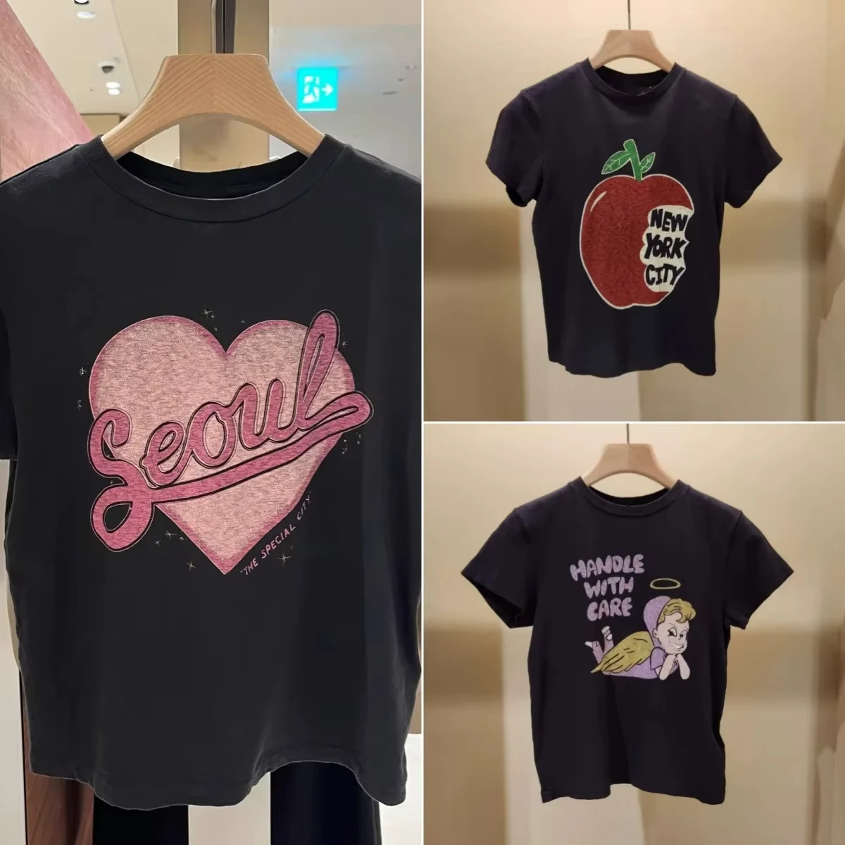 2026 new Women's Letter Print T-shirt Slim Fit Round Neck Casual 2026 Spring Summer Lady Top