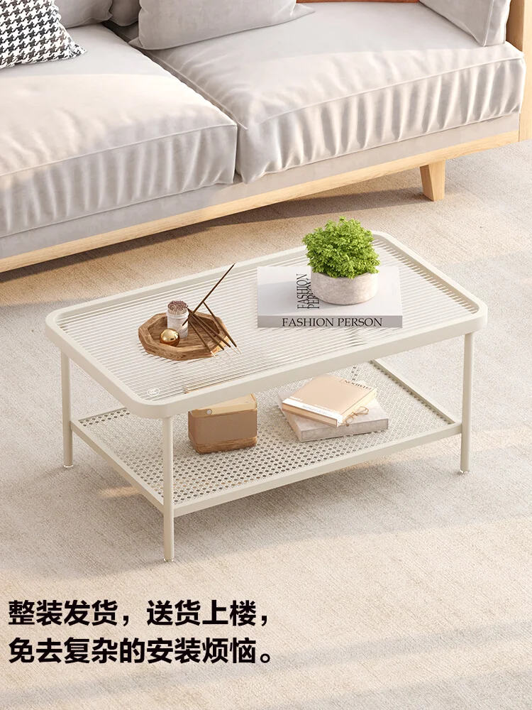 2023 new modern simple wabi-sabi cream style living room home small apartment coffee table glass light luxury whole coffee table