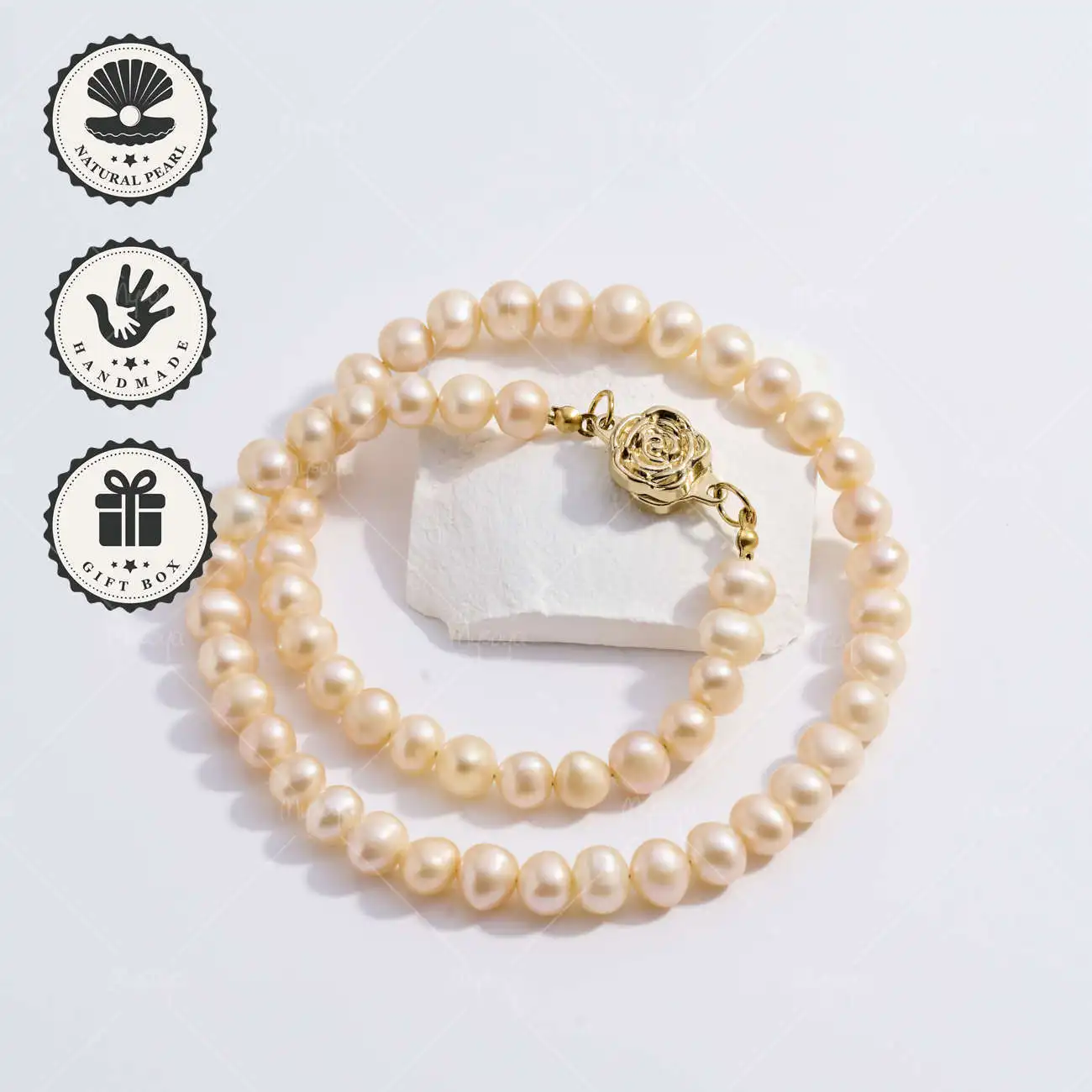 

Ожерелье MYSOYA с розовым пресноводным жемчугом 7-8 мм с застежкой-розой, подарочная коробка, идеальный подарок на день рождения и годовщину