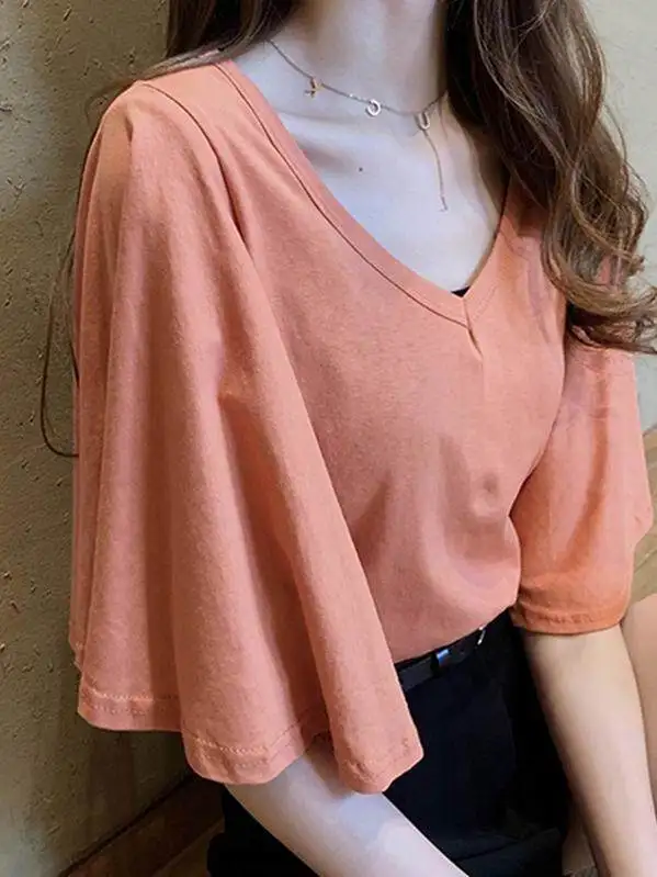

plus Size Women's T-Shirt Korean Style Loose Fit Short Sleeve Cover Belly Slimming Polyester Summer Top Versatile Casual Wear