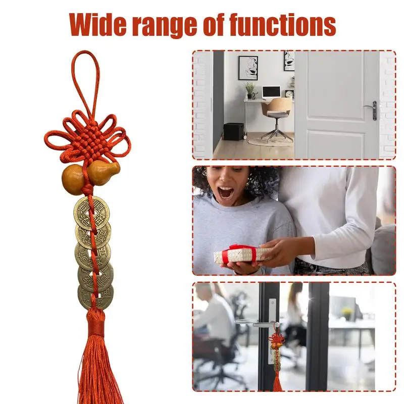 Feng Shui ornements cinq empereurs pendentif d'argent traditionnel chinois noeud gland charme chanceux pièce pendentif pour la richesse et le succès
