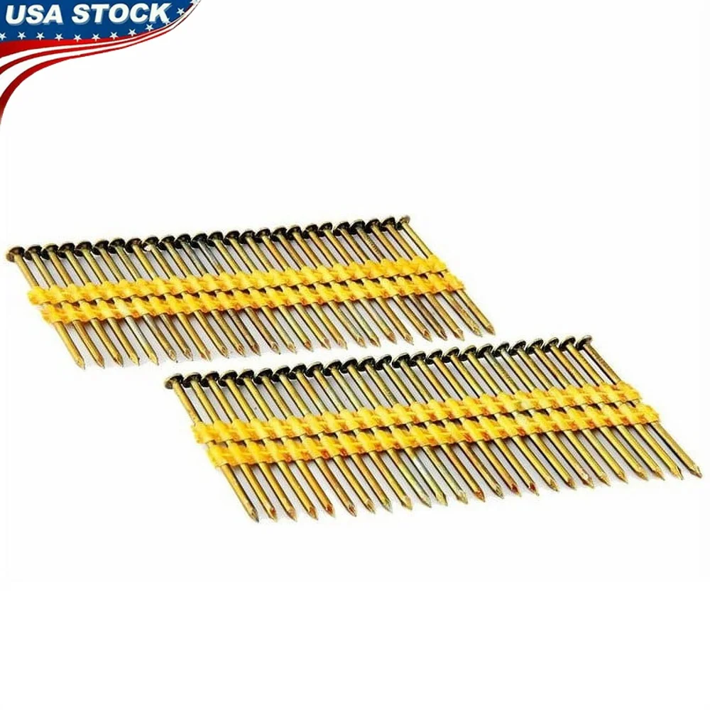 

21 Degree Plastic Collated Framing Nails 113 x 2-3/8 Inch Smooth Shank Bright Finish Steel 2000 Count Durable Fasteners