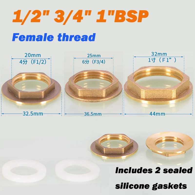 Brass Hex Flanged Lock Nuts 1/2