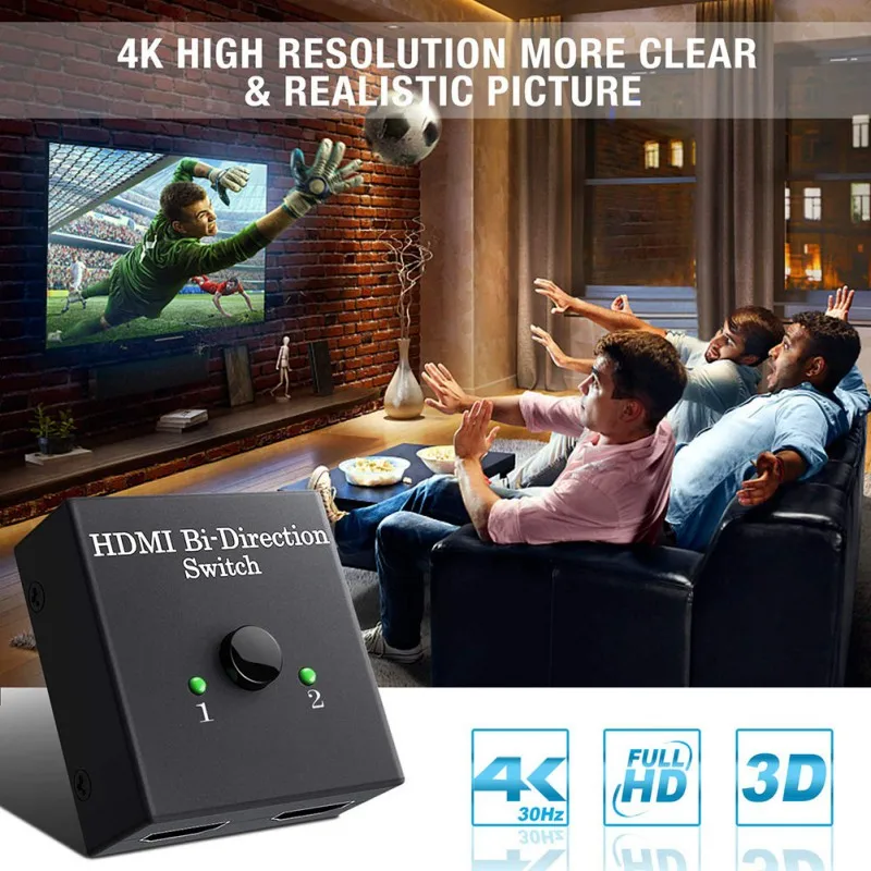 1080P 4Kx2K HDMI-compatible Bi-directional Switch 2 In 1 Out / 1 in 2 Out Adapter Converter HDMI Switcher Splitter Hub Plug&Play