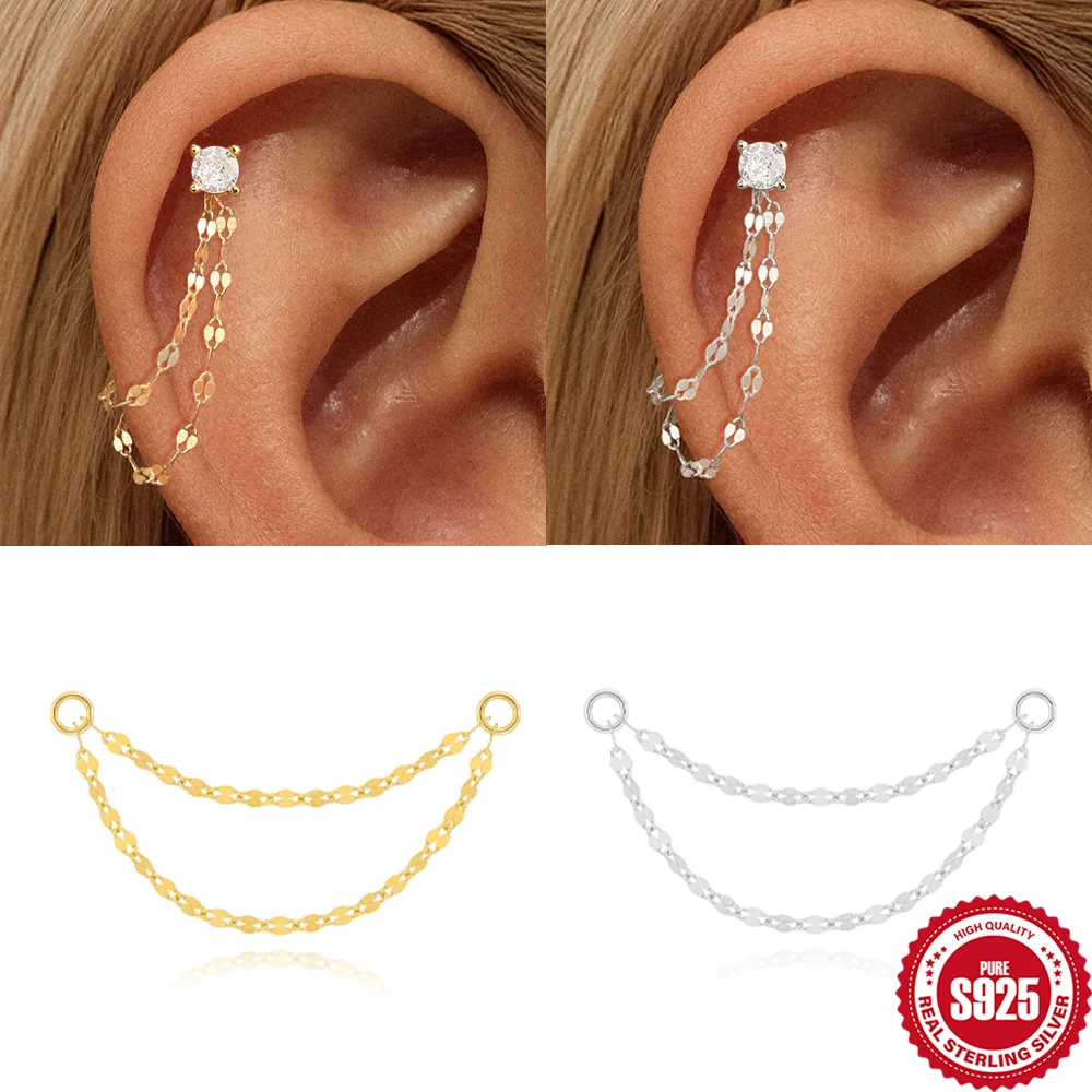 ROXI 925 Sterling Silver 1 Piece Multiple Basic Lip Chains/O-chain Tassel Chain Puncture Earring Accessories Fine Jewelry