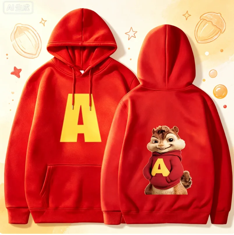 Soft Comfortable Cartoon Hoodie Alvin and The Chipmunks Green Red Navy Blue Long Sleeve Hoody Sweatshirts Movie Promo Animation