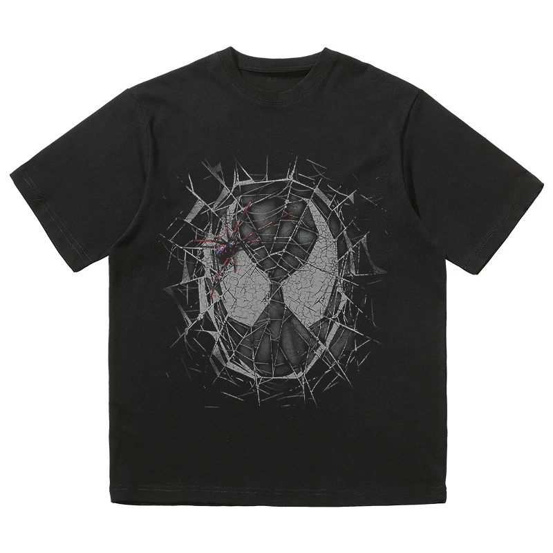 

Marvel Spider-Man Boy Summer T-Shirt Family Dress Casual Sports American Vintage Black and White Cotton Hip Hop Short Sleeve Men