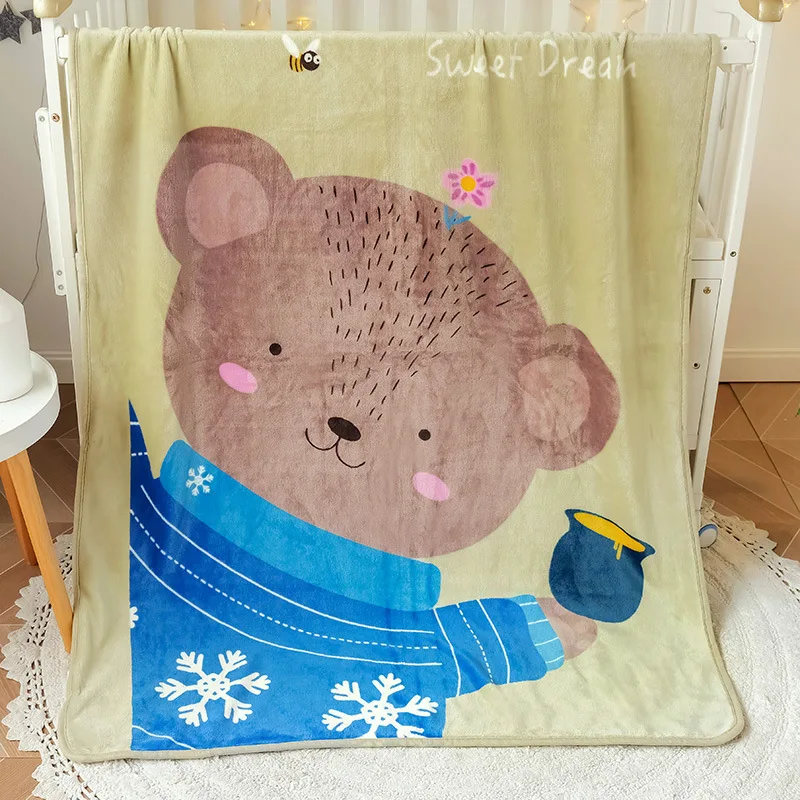 

100x140cm Cartoon Animals Pattern Children Blankets Flannel Fleece Throw Blanket For Kids Home Sofa Warm Children Nap Blankets