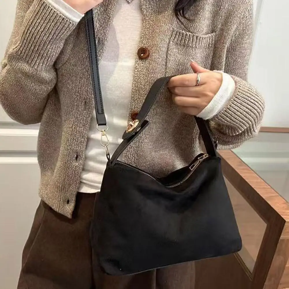 Vintage Soft Suede Shoulder Handbag for Women's Adjustable Large Capacity Crossbody Bag Casual Commuting Tote Bag Hobo Bag