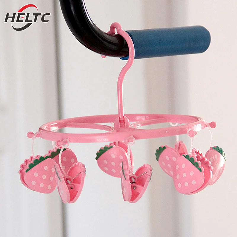 Cute Lovely Strawberry Clothes Dryer Hanger Windproof Socks Underwear Drying Rack Household Heart Storage Laundry Rack Home