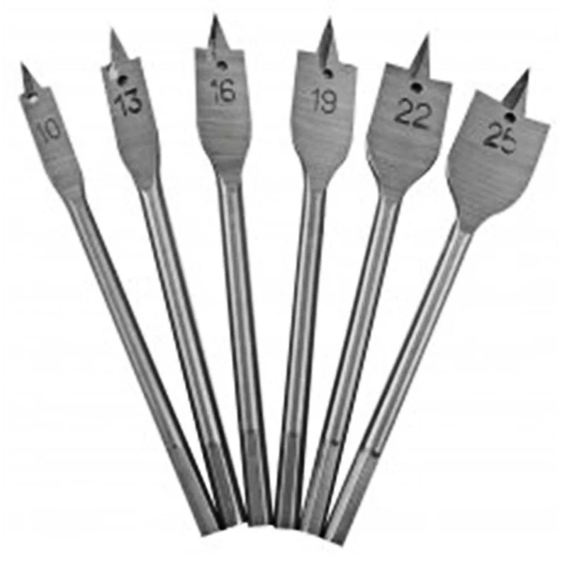6pcs Wood Flat Drill Sets 10mm 12mm 16mm 18mm 20mm 25mm Paddle Flat Wood Boring Drill Bit Sets Power Tools With Hex Shank