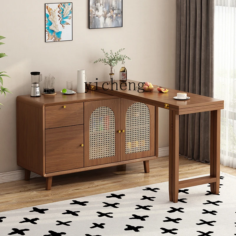 LSL solid wood folding dining table dining side cabinet small apartment household wall storage cabinet retractable dining table