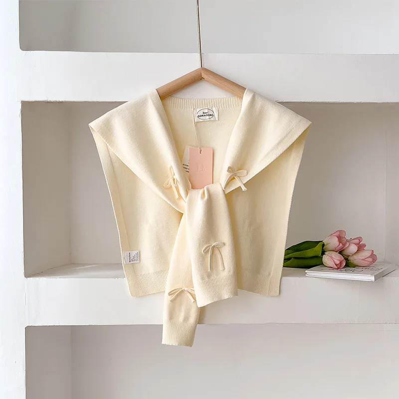 Latest Neck Guard Scarve Solid Color Woman\'s Knitted Warm Shawl Winter Wool Blouse Shoulders Fake Collar Cape Knotted Scarf