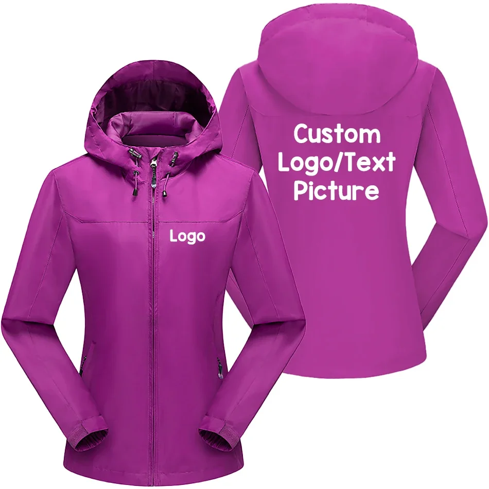 Custom Logo Women Jacket Brand Zipper Hooded Coat Spring Autumn Windproof Outdoor Diy Streetwear Female Jackets S-5XL