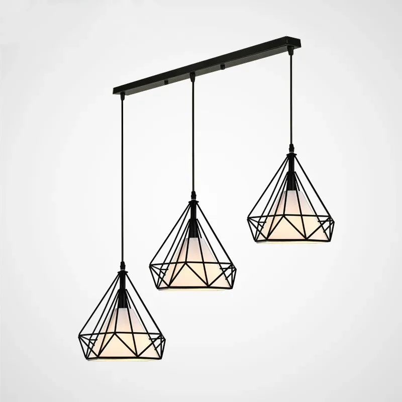 Modern Industrial Cage Metal Diamond Shade Pendant Light Lamp Bar Vintage LED Filament Bulb Ac90-260v Lighting Fixtures