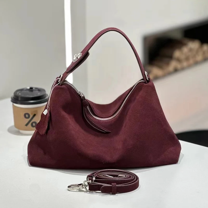 

Cow Large Capacity Luxury Designer Cowhide Leather Russian Women's Genuine Suede Shoulder Bag Retro Frosted Versatile Commuting