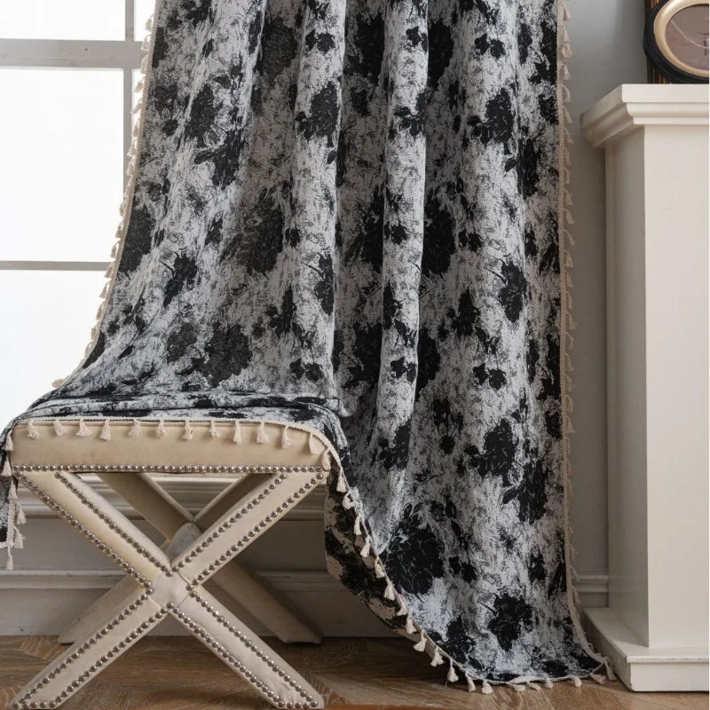 American Contrast Curtains Diamond Geometric Jacquard Curtains for Living Dining Room Bedroom Kitchen Bay Window Semi-blocking