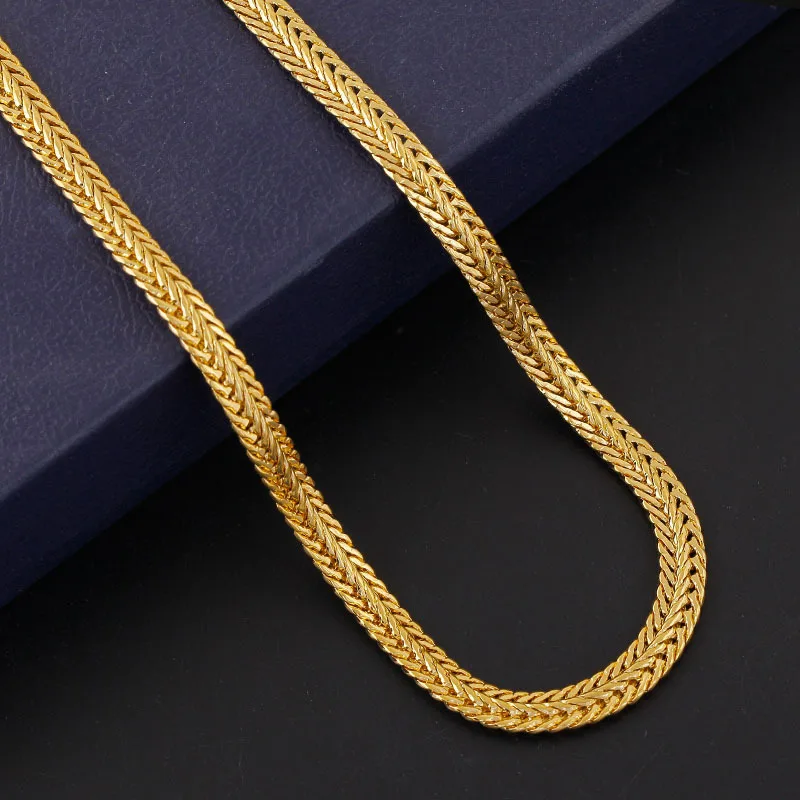 Punk Fashion Flat Snake Chain Necklace 6mm Male Gold Silver Color Foxtail Link Chains For Men Women Vintage Jewelry Gift 2025