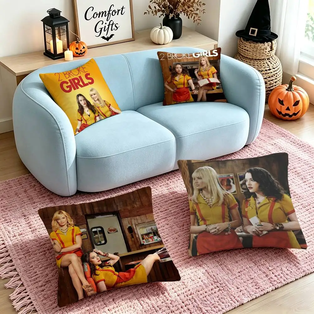 2 Broke Girls  Square Double-Sided printed Pillow Case Bedroom Bedside Pillow Sofa Cushion Cover