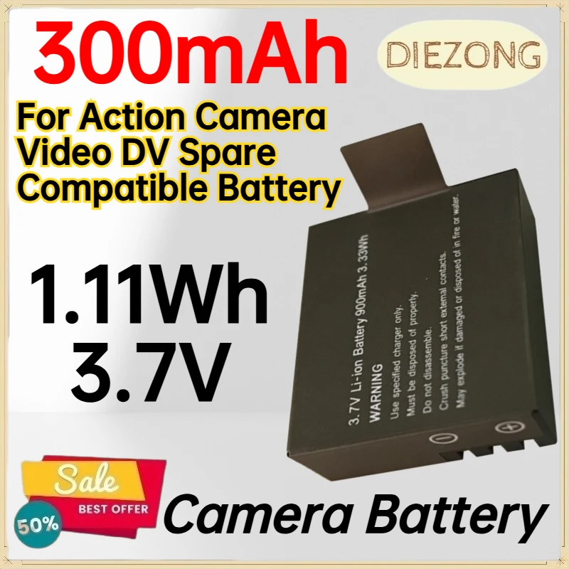 3.7V 300mAh 1.11Wh Camera Battery for Action Camera Video DV Spare Compatible Battery