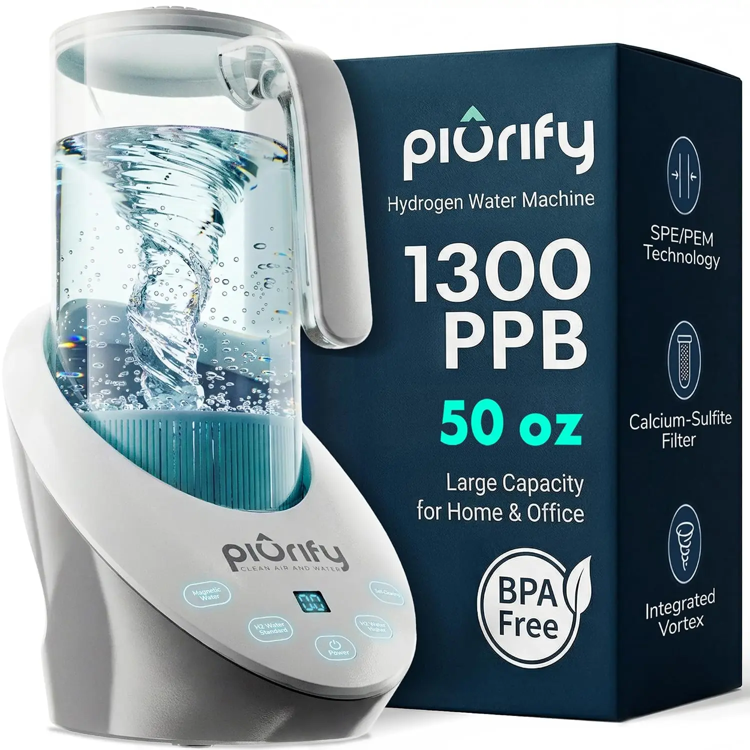 3 in 1 Hydrogen Water Machine BPA-Free Tritan 50 OZ Hydrogen Water Generator Vortex Structured Water Calcium Sulfite Filter