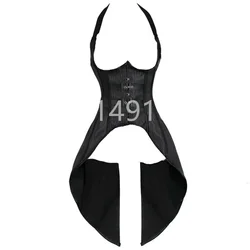 Corset Bustier Long Straps Blouse Top 2 Set Vest Sexy Pirate Lingerie Vintage Gothic Plus Size Women Black Burlesque Korsett