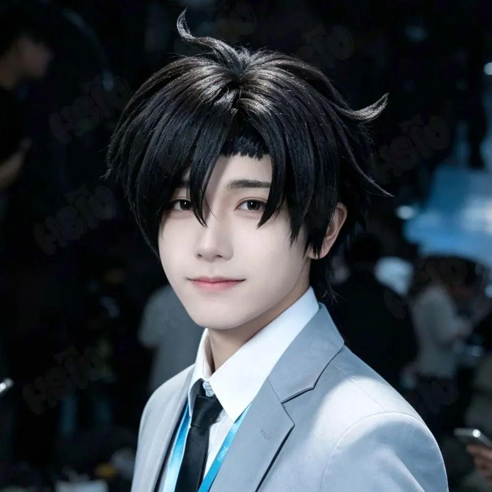 Blue Archive Sensei Cosplay Wig Short Black Heat Resistant Synthetic Fiber Hair Free Wig Cap Included