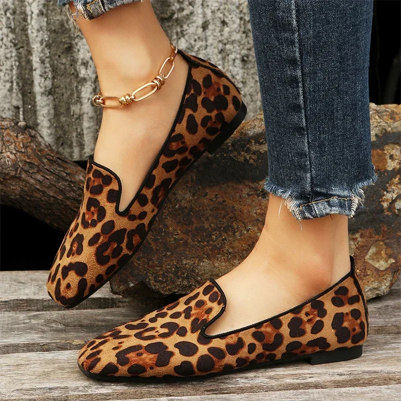 Leopard Shoes Women Flats Loafers Autumn Suede Casual Shoes Shallow Sneaker 2024 Trend Women Shoes Slip-on Comfort Zapatos Mujer