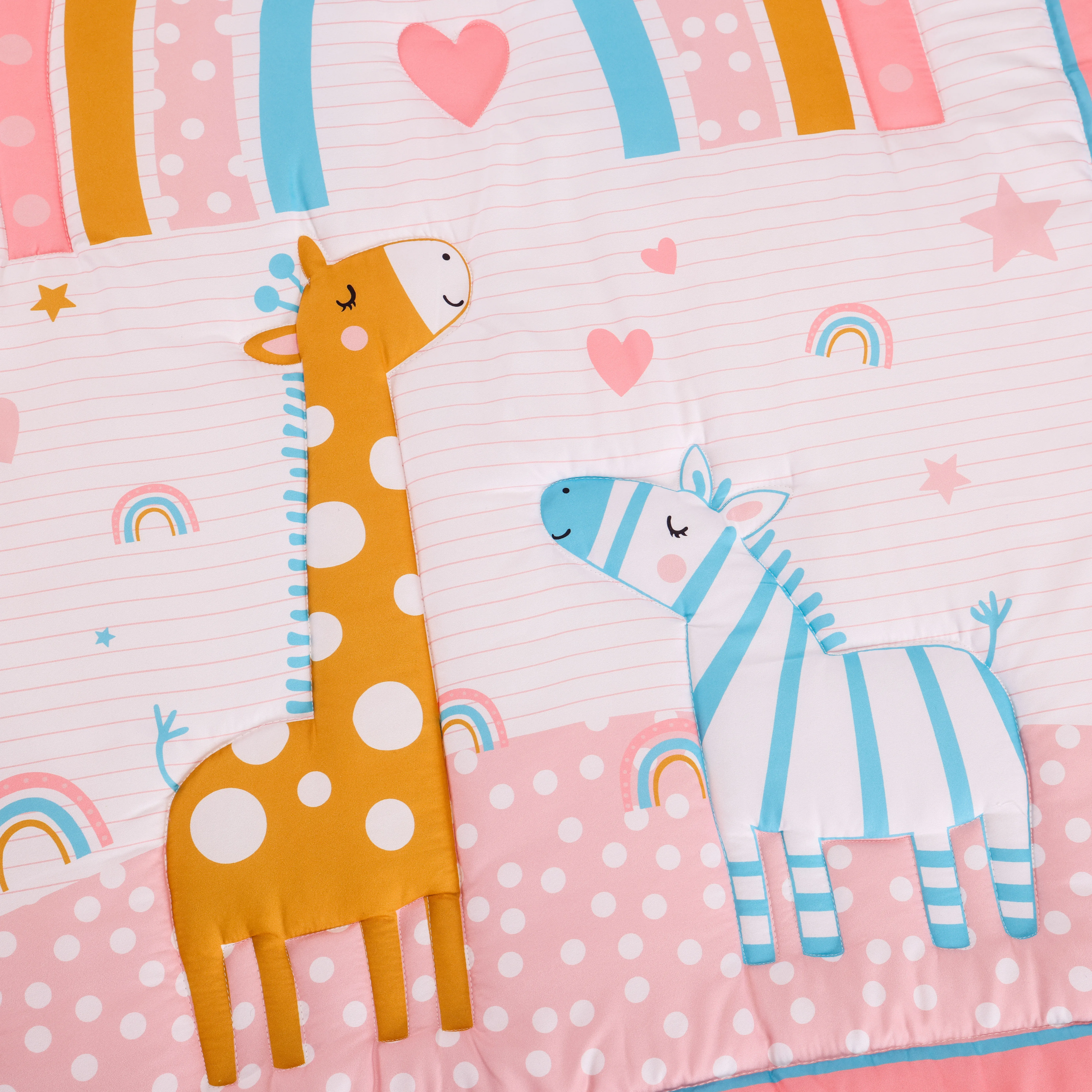 rainbow and girrafe design 3pcs baby bedding set including comforter, crib sheet, crib skirt for baby girl new born gift