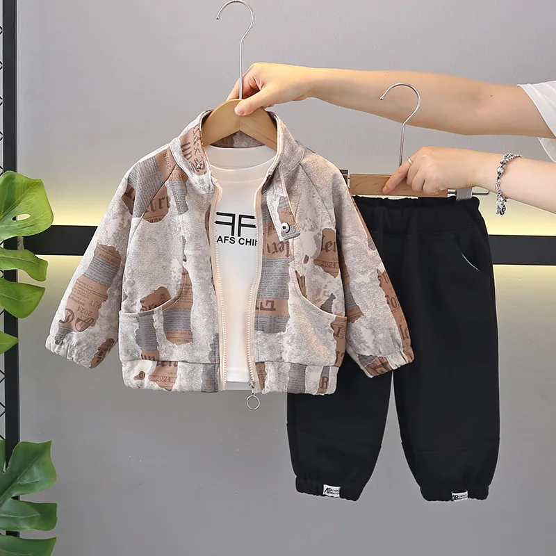 

Baby Boys Sets 2025 Spring Autumn Cool Printed Jacket Long Sleeve Top Loose Pants Casual Fashion ComfortableThree-Piece Set