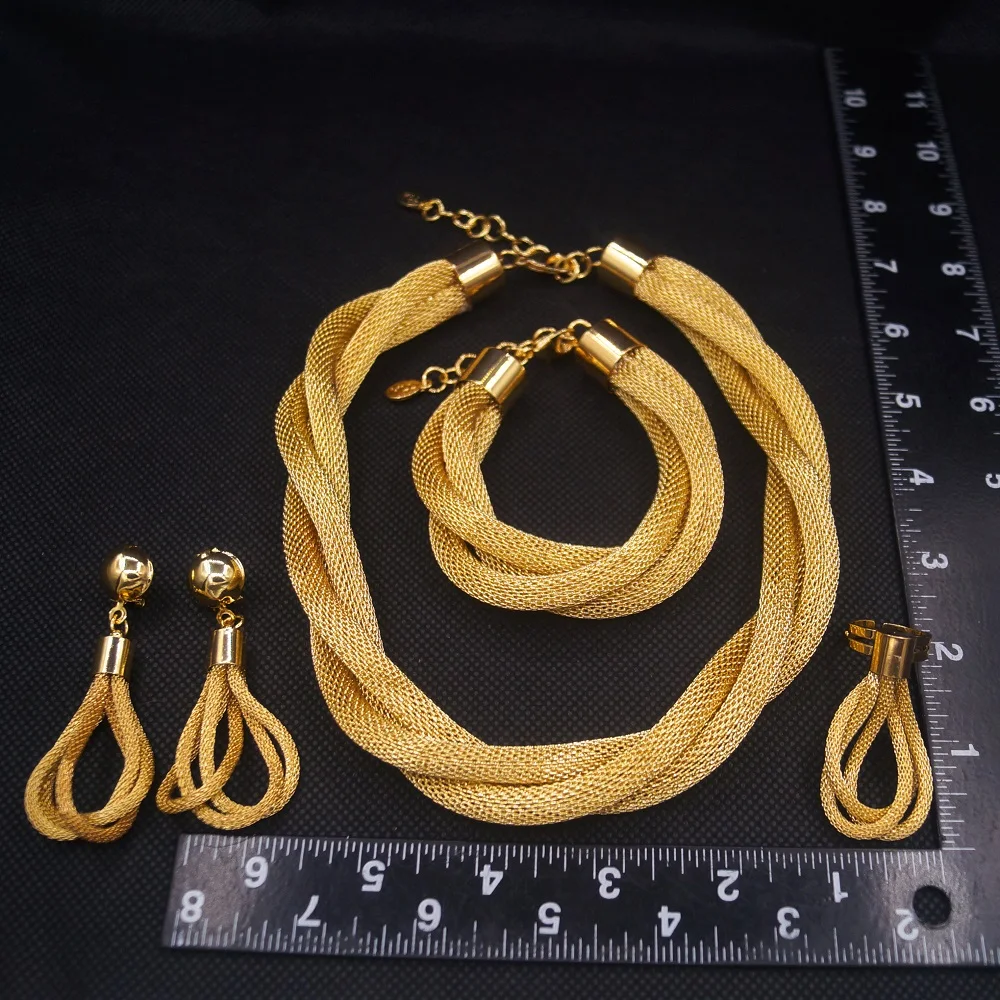 Gold Plated Jewelry Set for Women Fashion Color Rope Chain Design Wedding Costumes Accessories