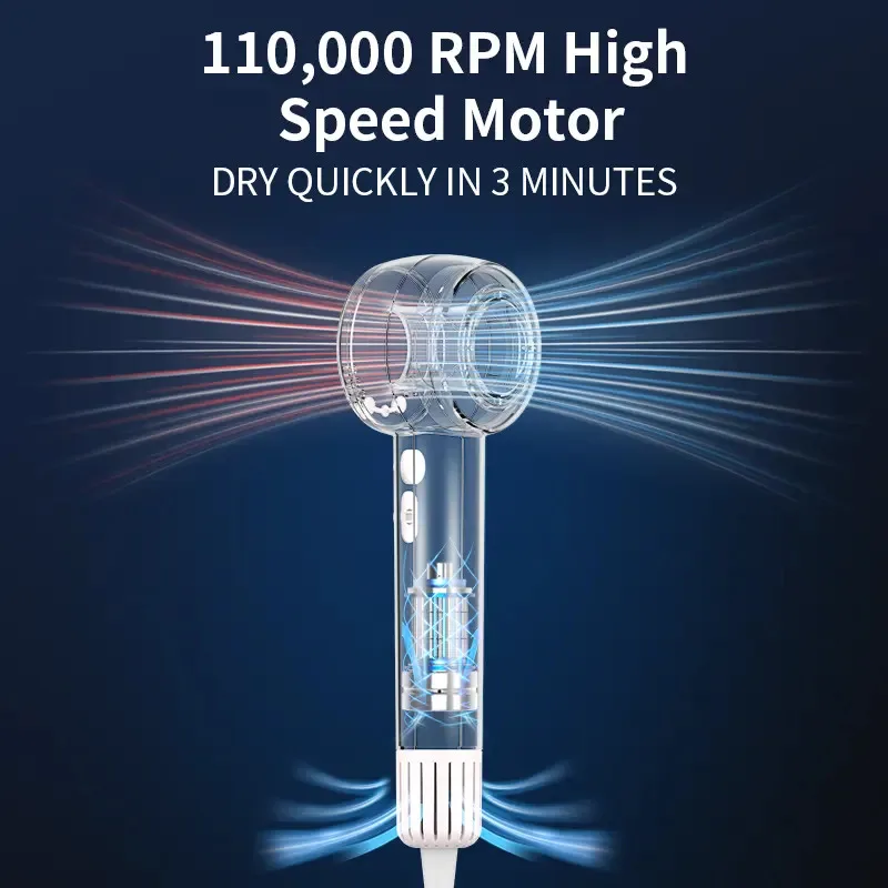 مجفف شعر محمول عالي السرعة 110000   مجفف شعر Rpm Power Professional Salon خفيف الوزن أيوني عالي السرعة