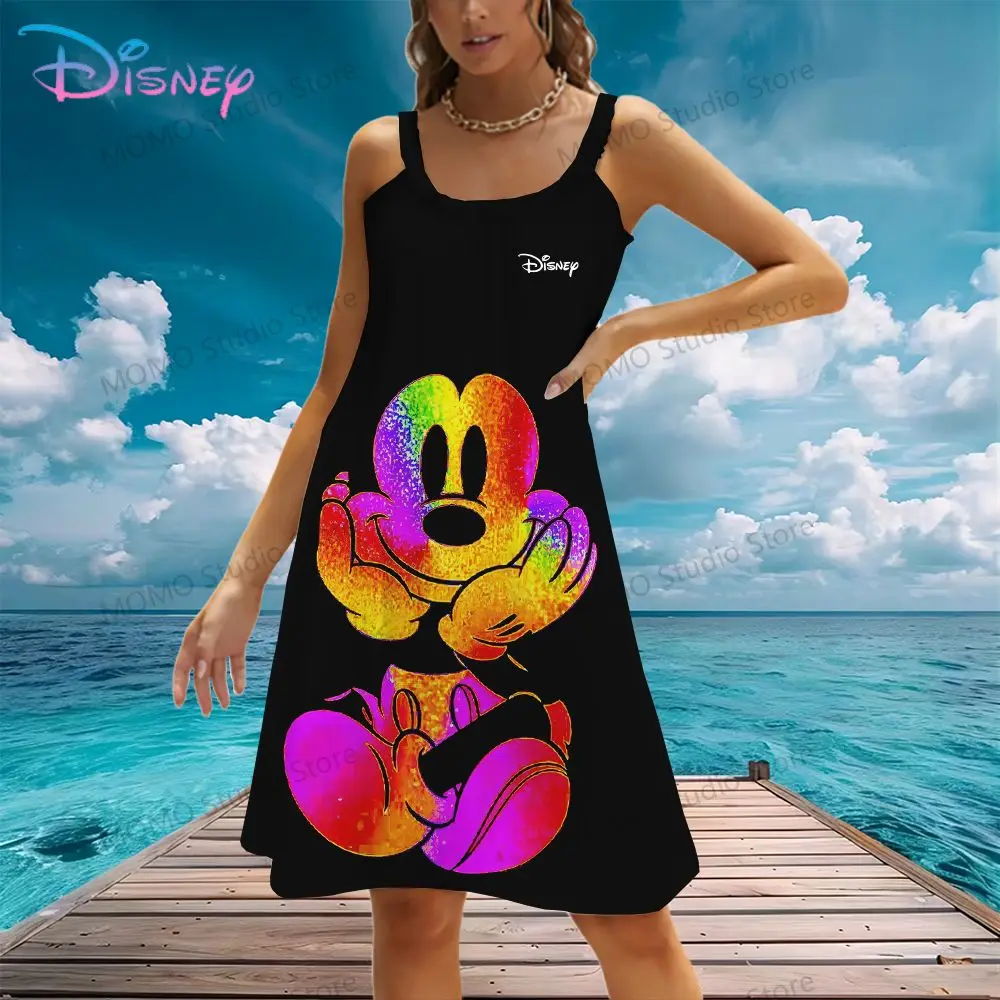 

Minnie Mouse Disney's Mickey Sling Women's Beach Dress Y2k Cool Street Wear S-3XL Cheap Clothes Fashion Leisure Female Clothing