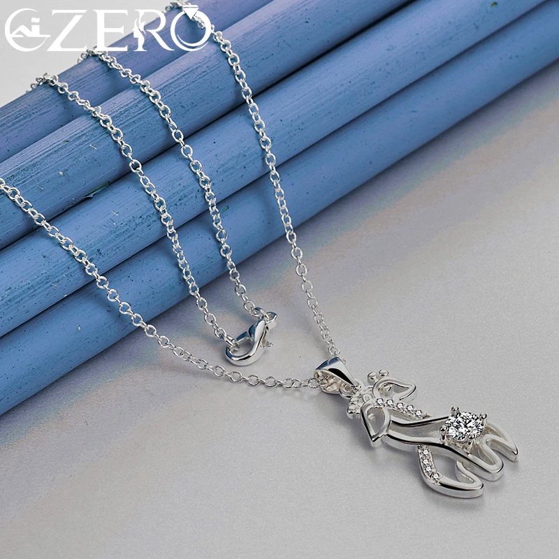 925 Sterling Silver 18-30 Inch Chain Giraffe Deer Zircon Pendant Necklace For Women Romantic Wedding Party Fashion Charm Jewelry