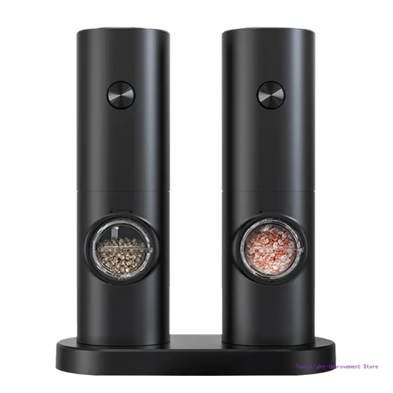 C63E 2 Pcs Electric Pepper Grinder Set Salt and Pepper Grinder Automatic Pepper Mill