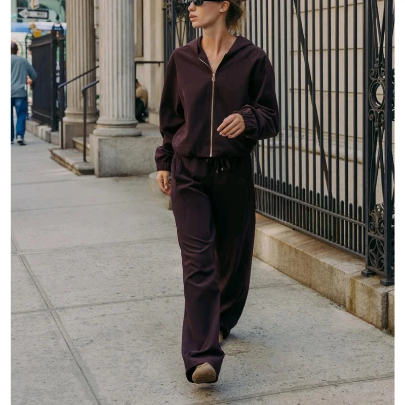 قابل للتعديل الخصر عالية الخصر بنطال ذو قصة أرجل واسعة ومعطف Jaet الطيار طويل Sve مقنعين المرأة Faion مجموعة ملابس الخريف عادية Sle #2